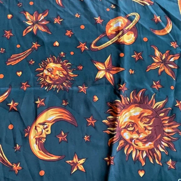 Gianni Versace Vintage Silk Scarf Celestial Zodiac Sun Moon Teal Green 34x34 - Picture 9 of 10